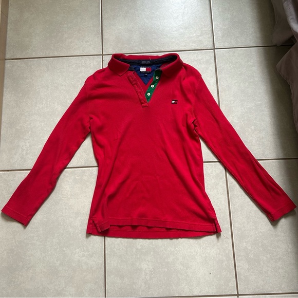 Tommy Hilfiger Red Long Sleeve Polo Shirt - Picture 2 of 8